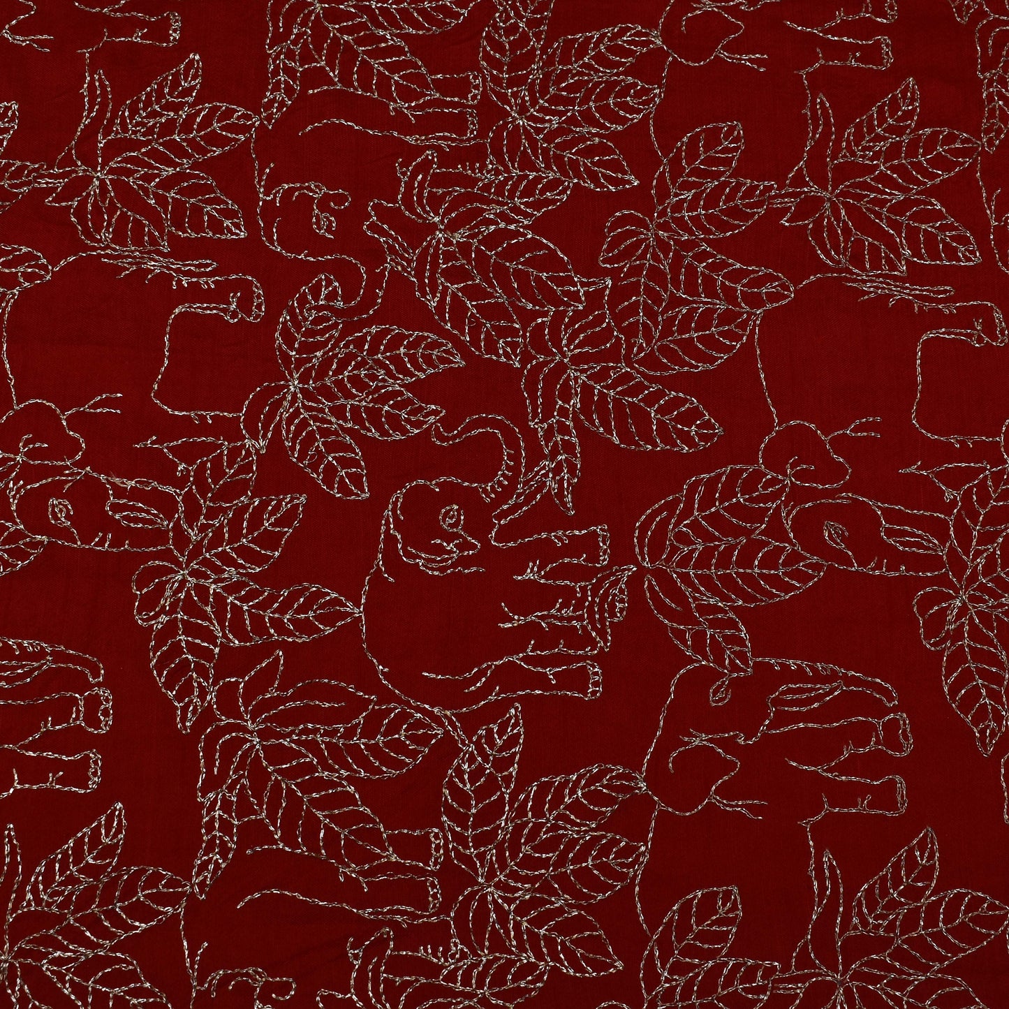 Blood Red Color Dola Silk Embroidery Fabric