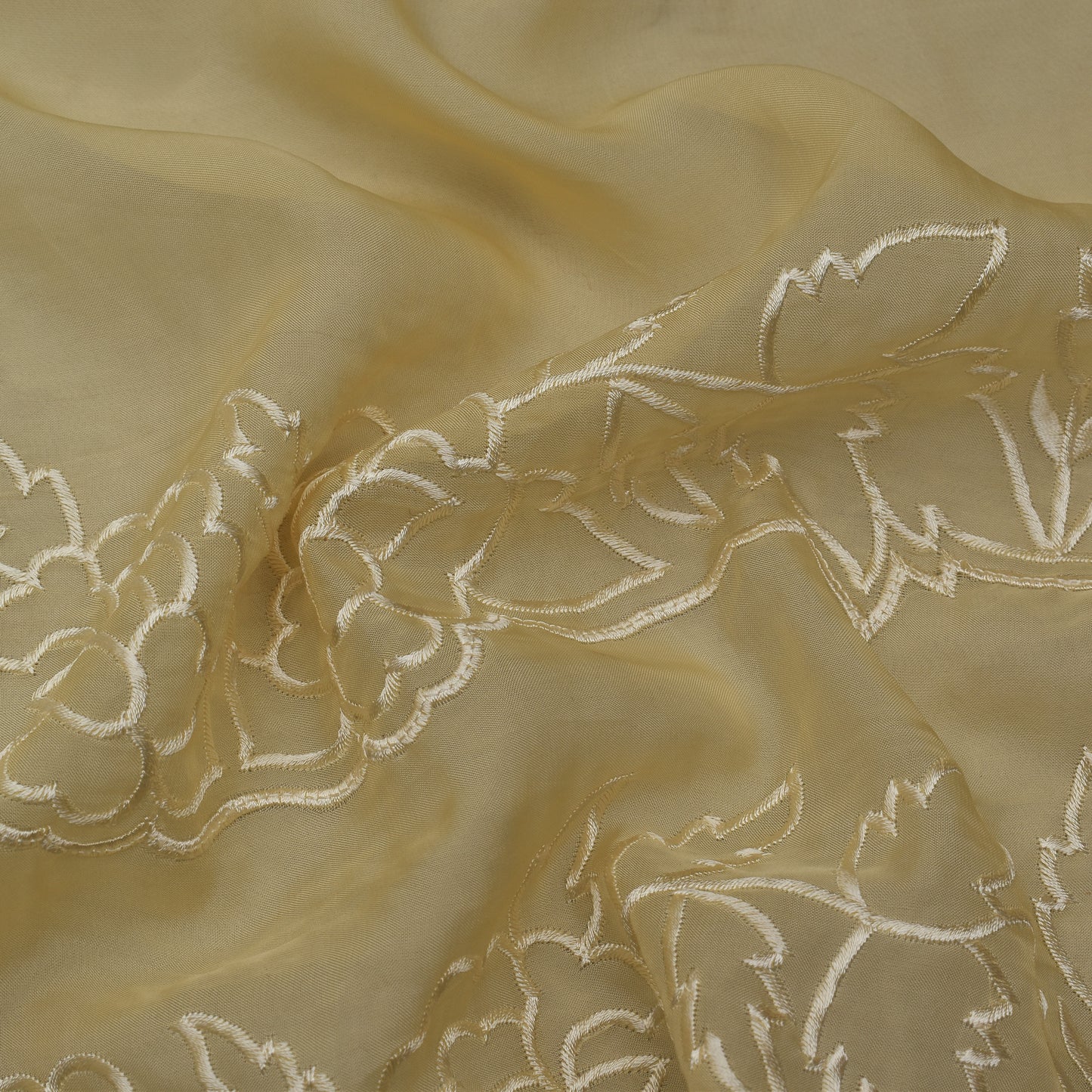 Cream Color Organza Border Embroidery Fabric