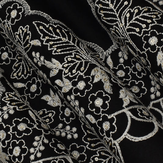 Black Color Cotton Plazo Embroidery Fabric