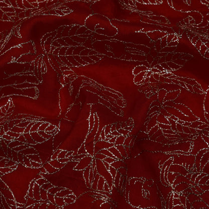 Blood Red Color Dola Silk Embroidery Fabric