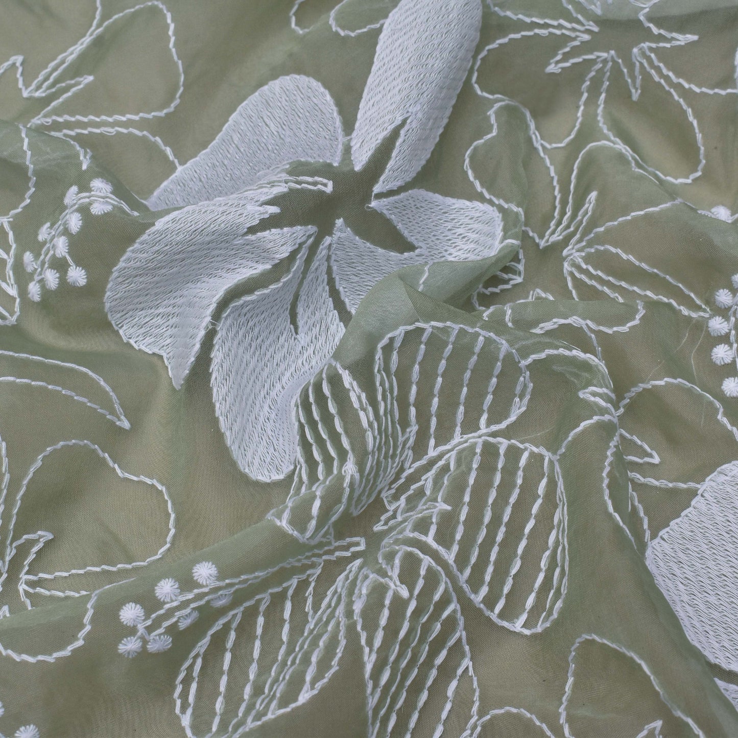 Pista Green Color Organza Embroidery Fabric
