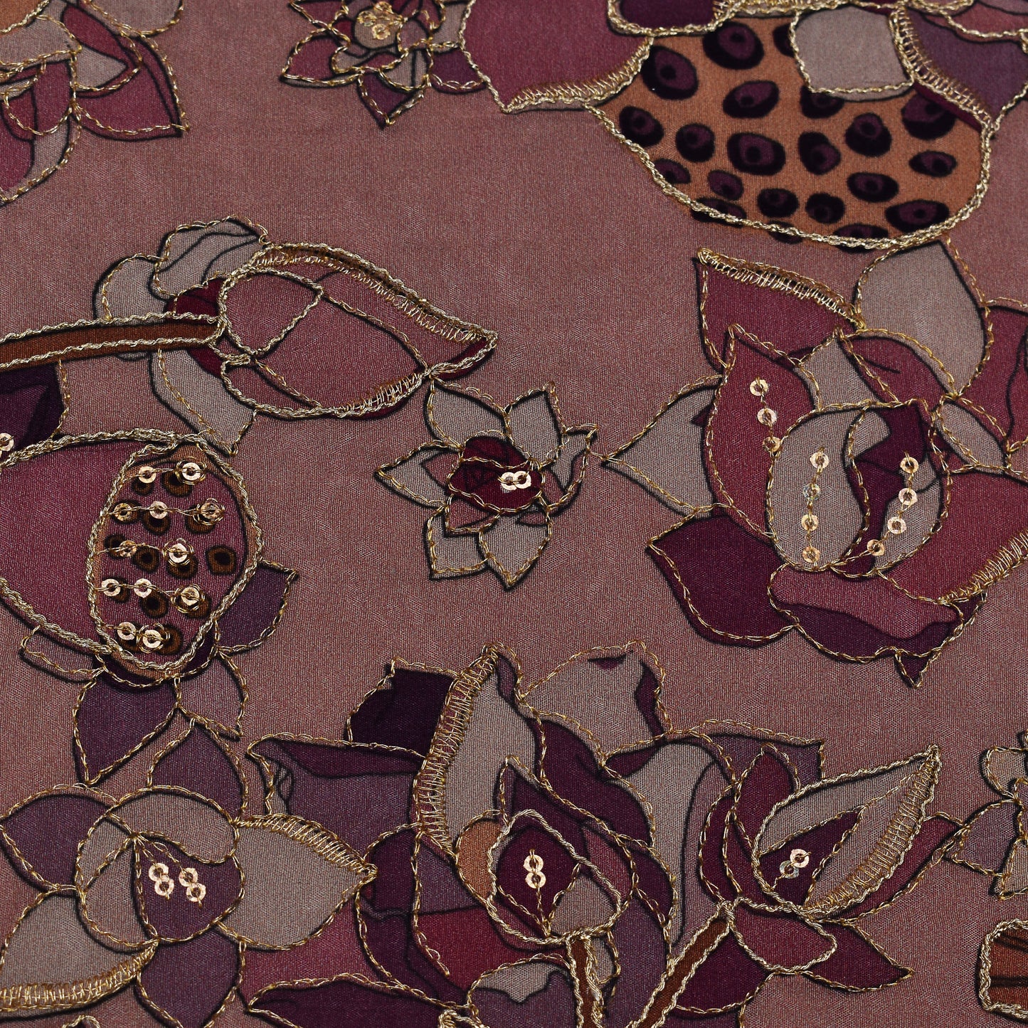 Multicolor Crepe Position Print Embroidery Fabric