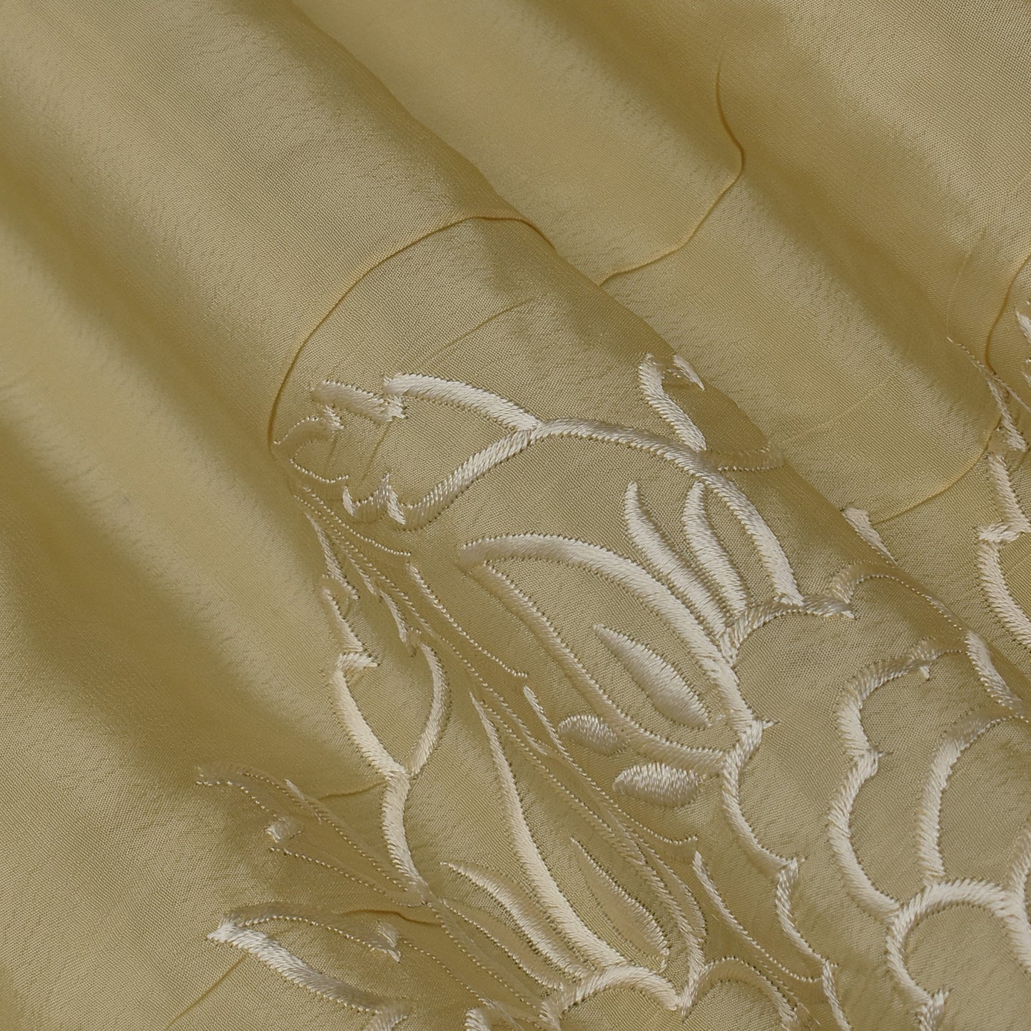 Cream Color Crepe Border Embroidery Fabric