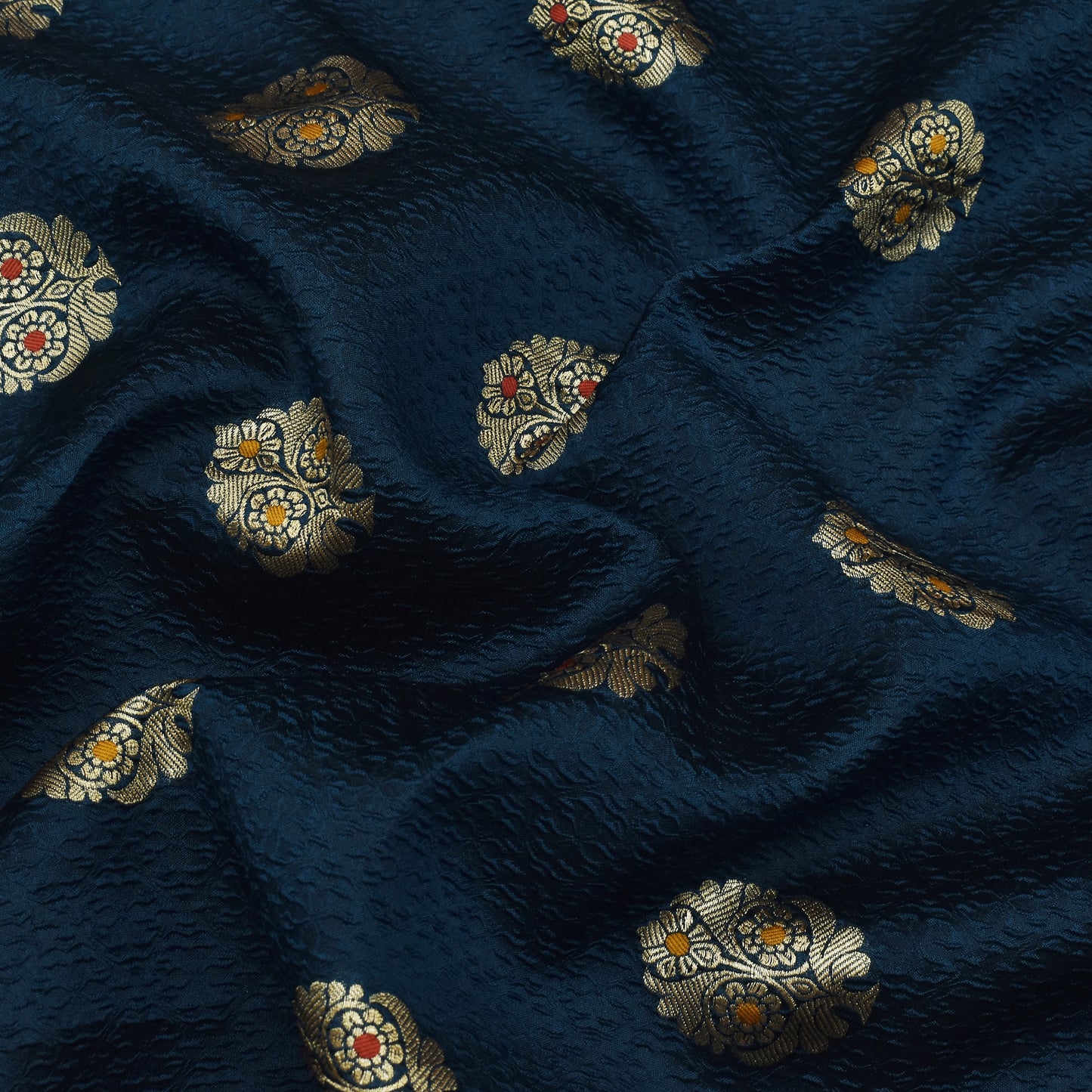 Teal Blue Color Katan Meena Brocade Fabric