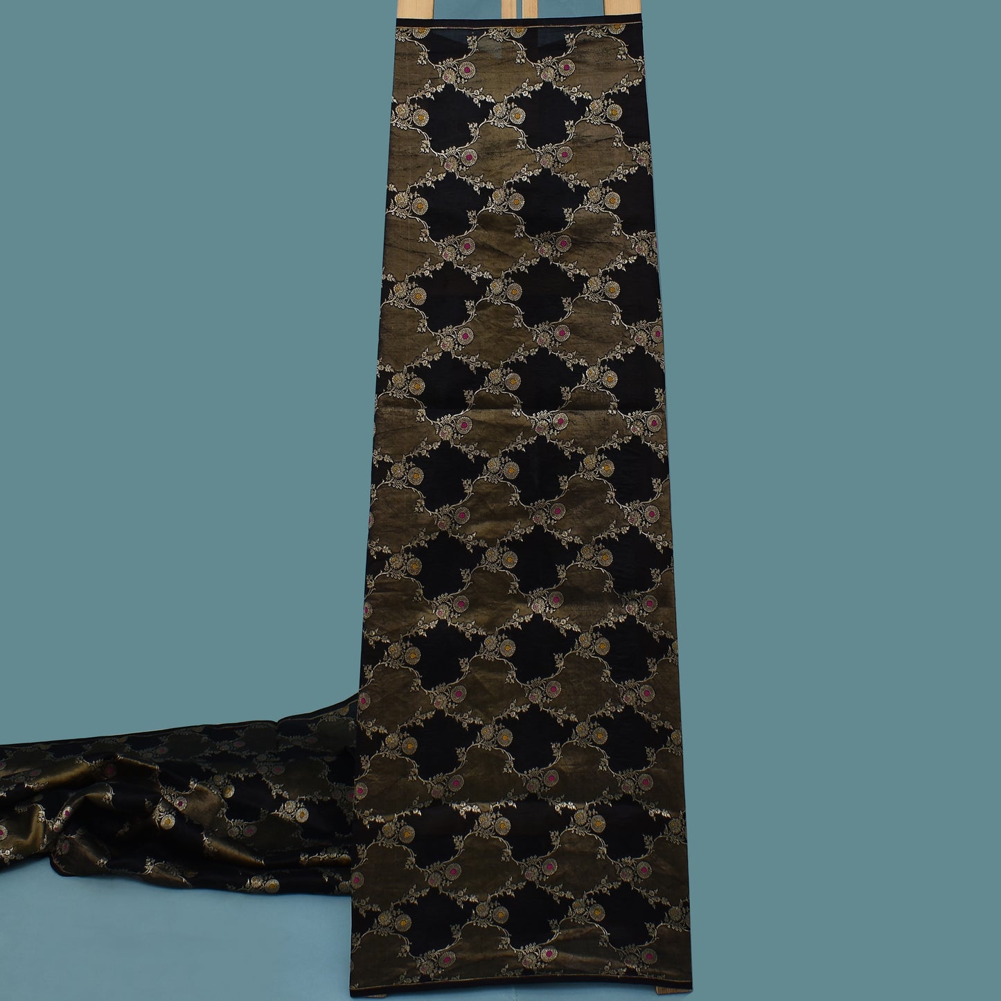 Black Color Katan Meena Brocade Fabric