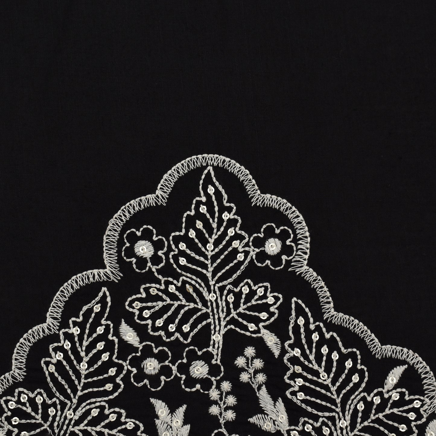 Black Color Cotton Plazo Embroidery Fabric