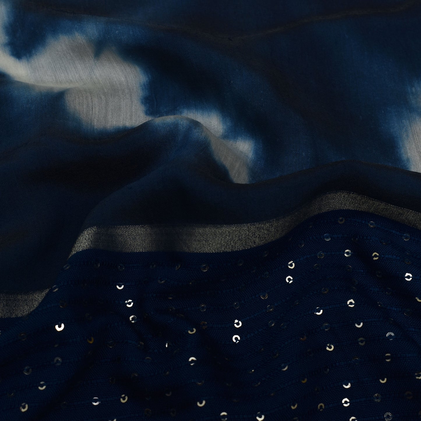 Multi Color Chanderi Tie & Die Border Embroidery Fabric