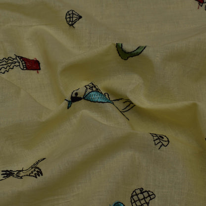 Yellow Color Cotton Embroidery Fabric