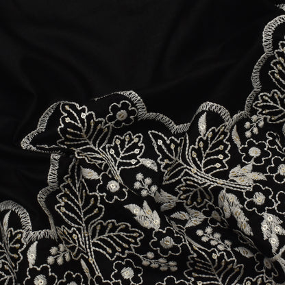 Black Color Cotton Plazo Embroidery Fabric