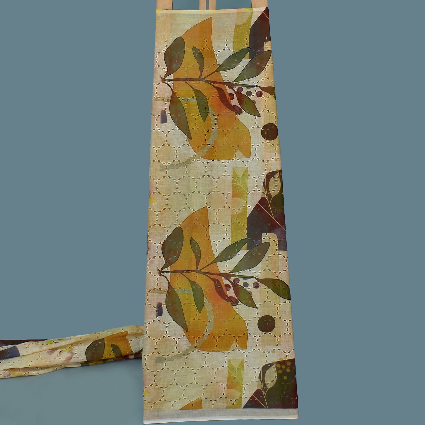 Multi Color Linen Print Cutwork Fabric