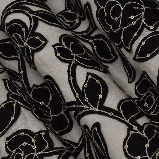 Black Color Cotton Sequence  Embroidery Fabric