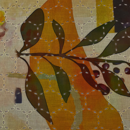 Multi Color Linen Print Cutwork Fabric