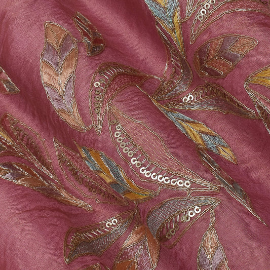 Pink Color Tissue Embroidery Fabric