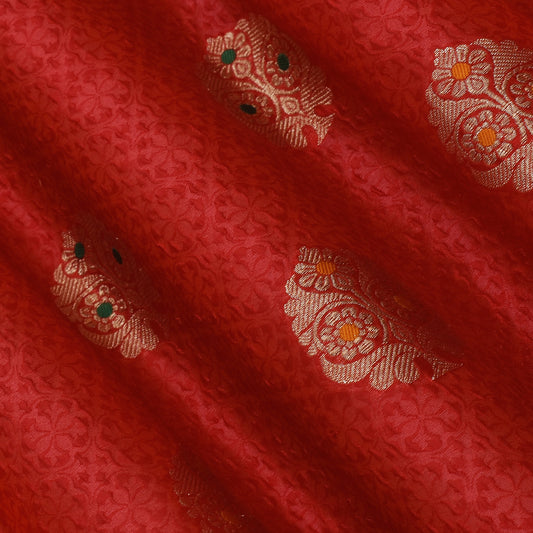 Red Color Katan Meena Brocade Fabric