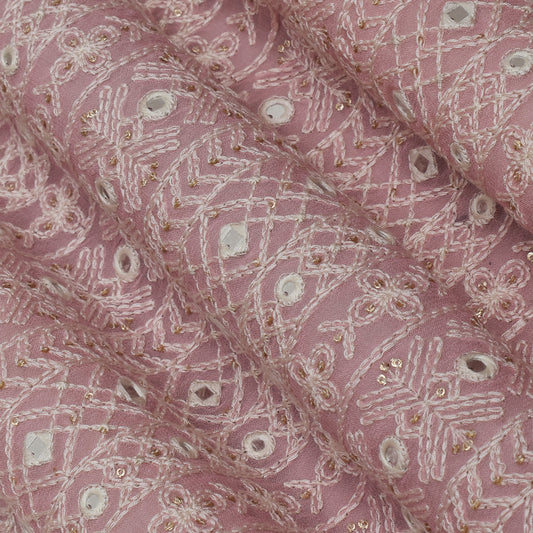 Pink Color Georgette Embroidery Fabric