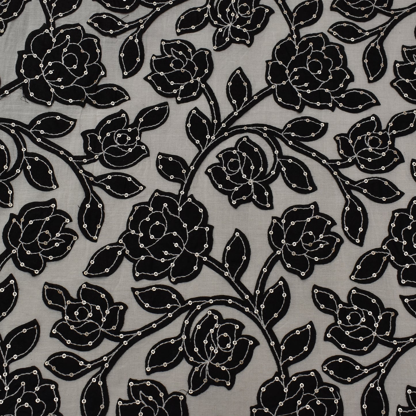 Black Color Cotton Sequence  Embroidery Fabric