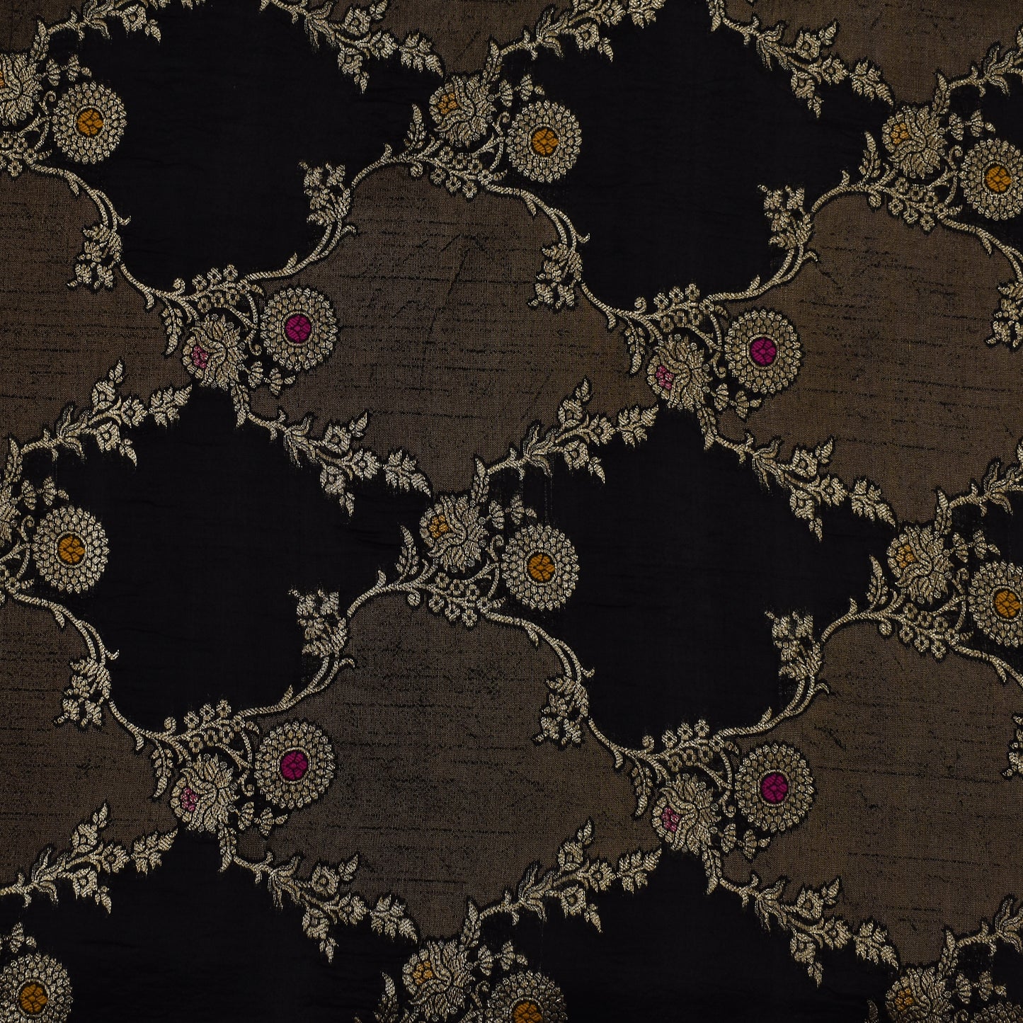 Black Color Katan Meena Brocade Fabric