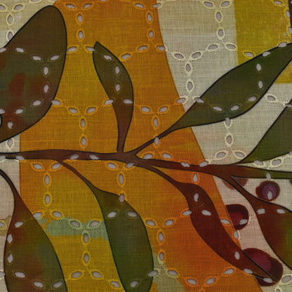 Multi Color Linen Print Cutwork Fabric