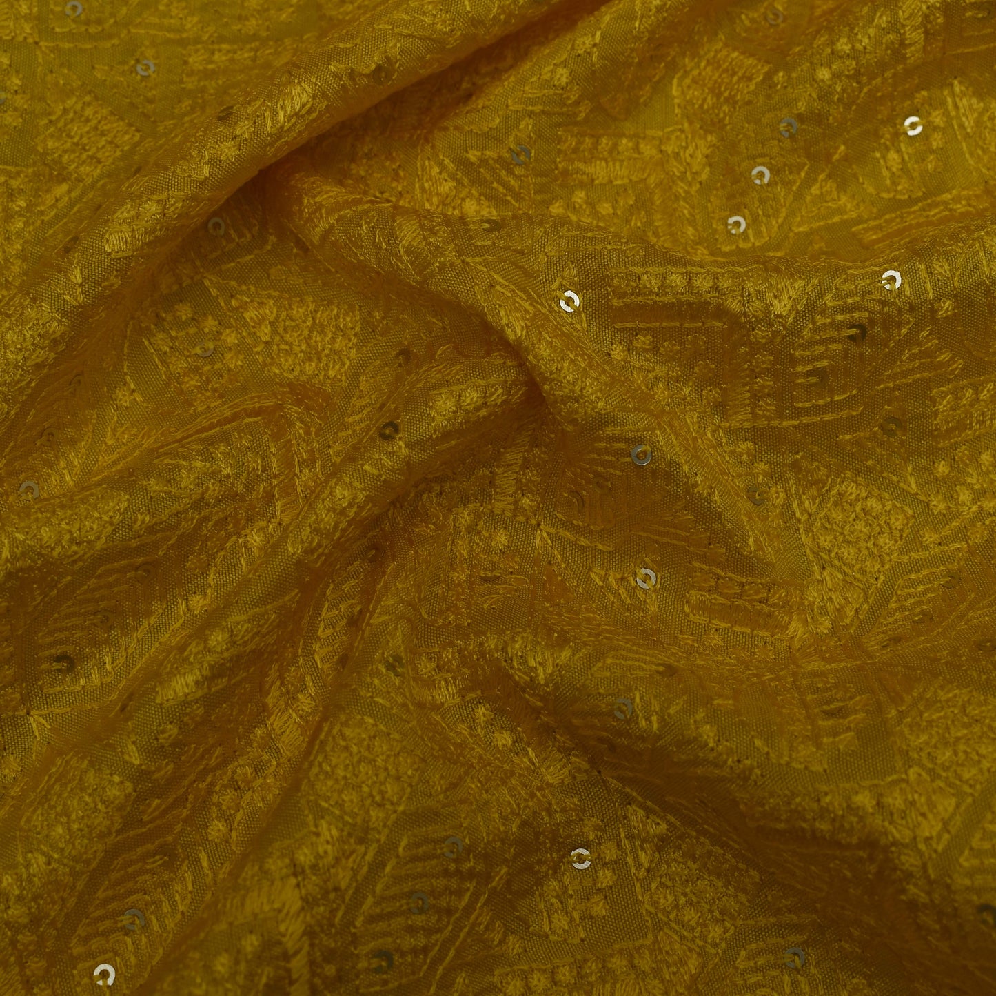 Yellow Color Nokia Silk Embroidery Fabric