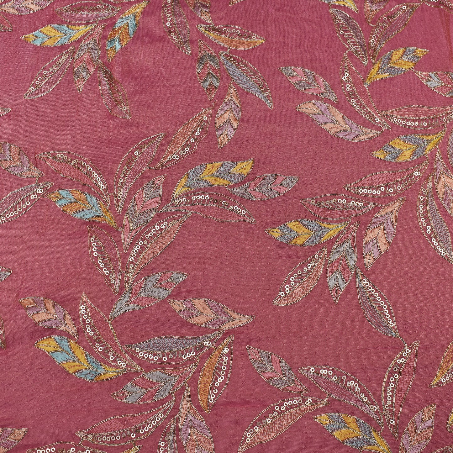 Pink Color Tissue Embroidery Fabric