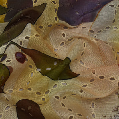 Multi Color Linen Print Cutwork Fabric