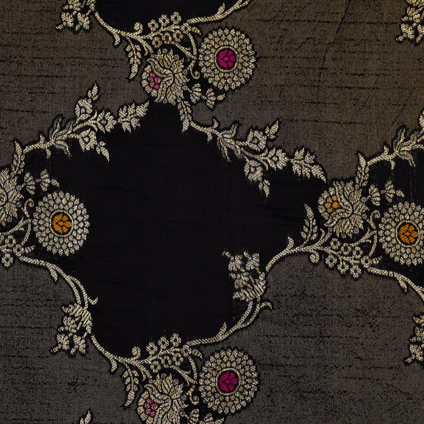 Black Color Katan Meena Brocade Fabric