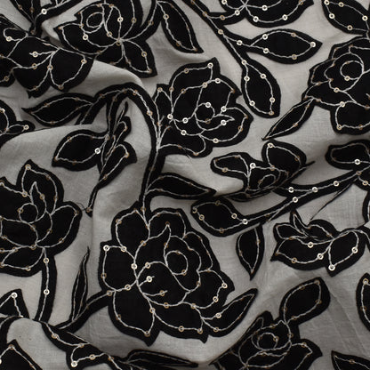 Black Color Cotton Sequence  Embroidery Fabric