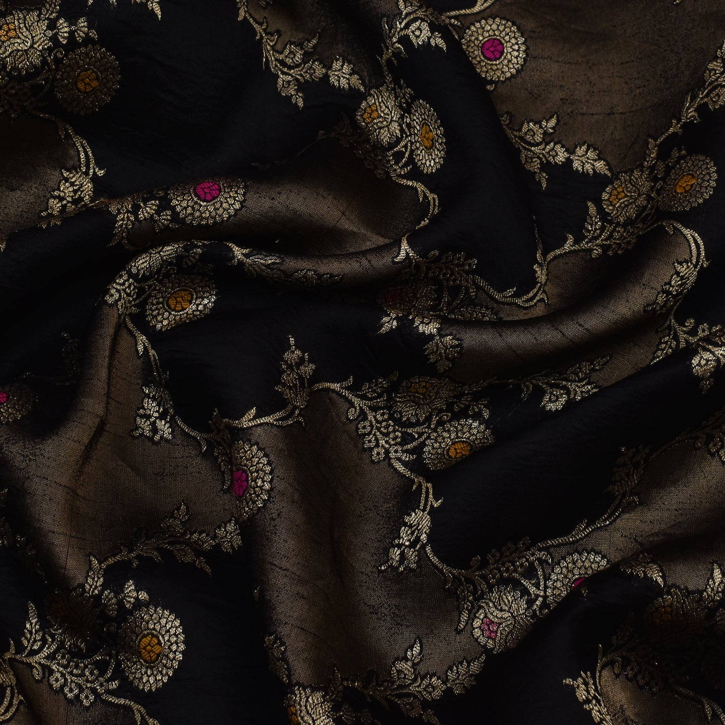 Black Color Katan Meena Brocade Fabric