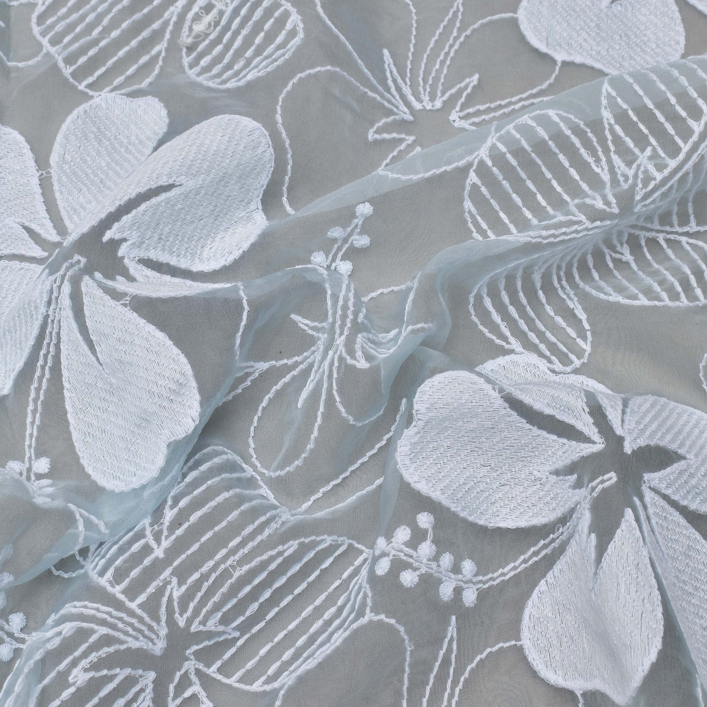 Sea Green Color Organza Embroidery Fabric