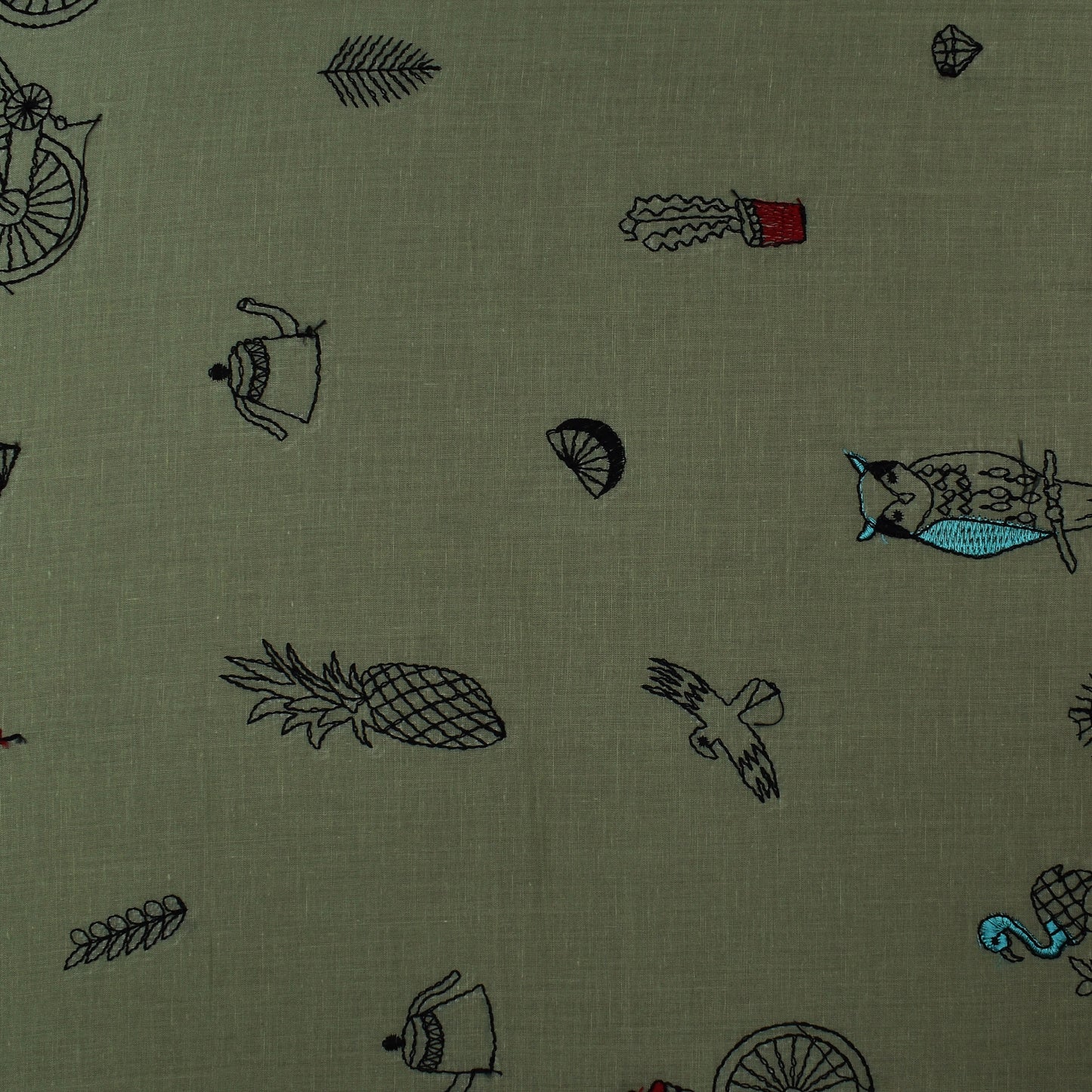 Sea Green Color Cotton Embroidery Fabric