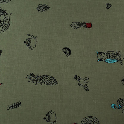 Sea Green Color Cotton Embroidery Fabric