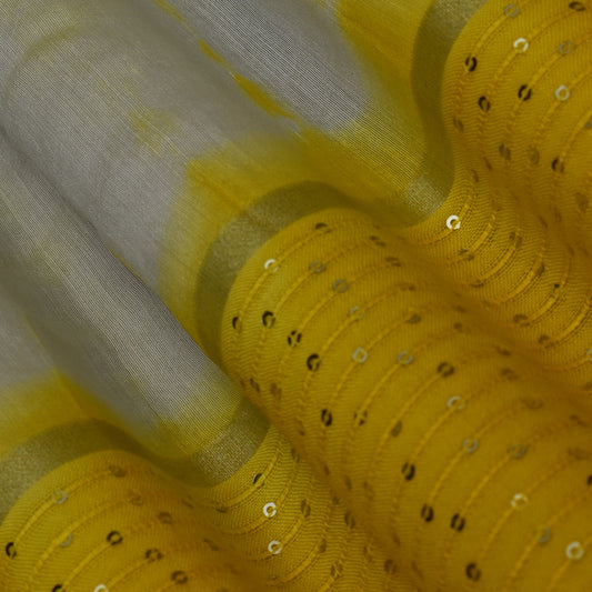 Multi Color Chanderi Tie & Die Border Embroidery Fabric