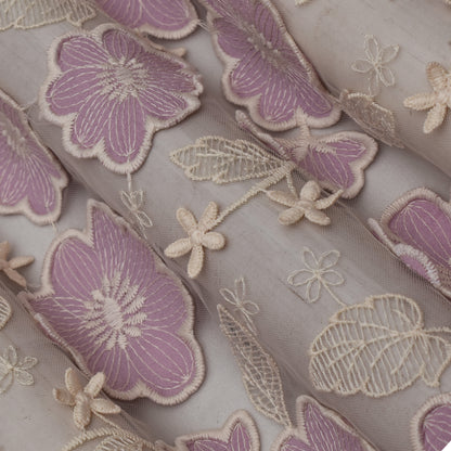 Lavender Color Net Embroidery Fabric