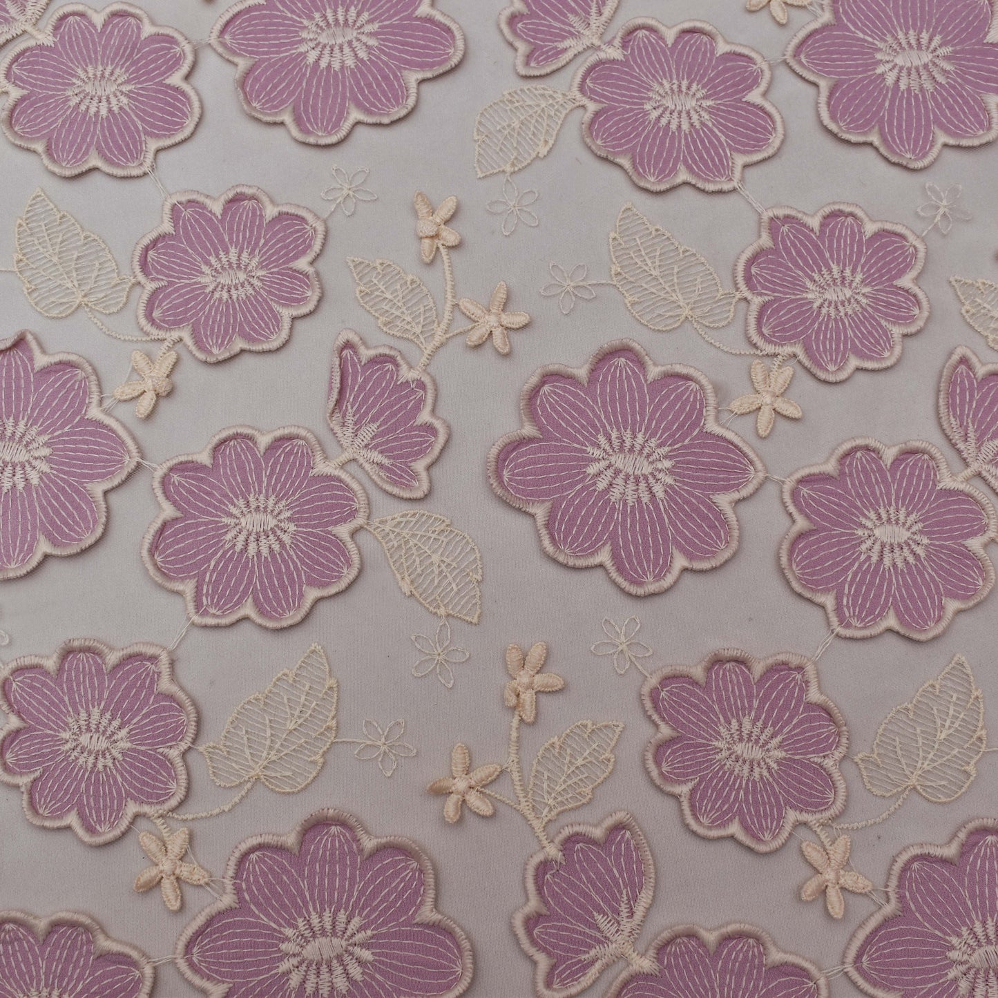 Lavender Color Net Embroidery Fabric