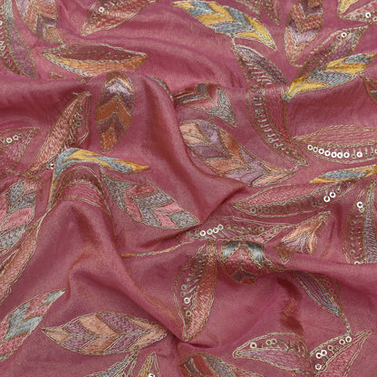 Pink Color Tissue Embroidery Fabric