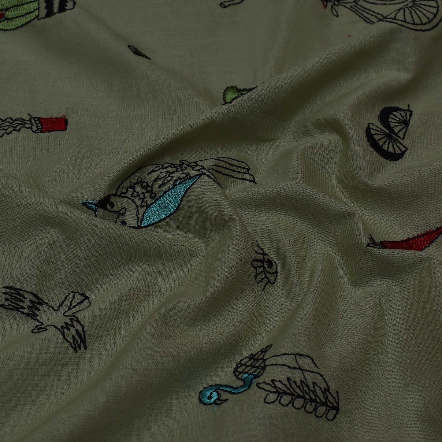 Sea Green Color Cotton Embroidery Fabric