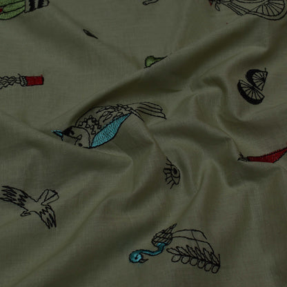 Sea Green Color Cotton Embroidery Fabric