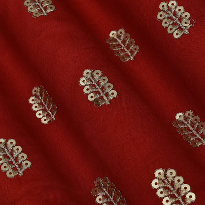 Red Color Upada Embroidery Fabric