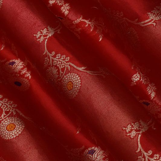 Red Color Katan Meena Brocade Fabric