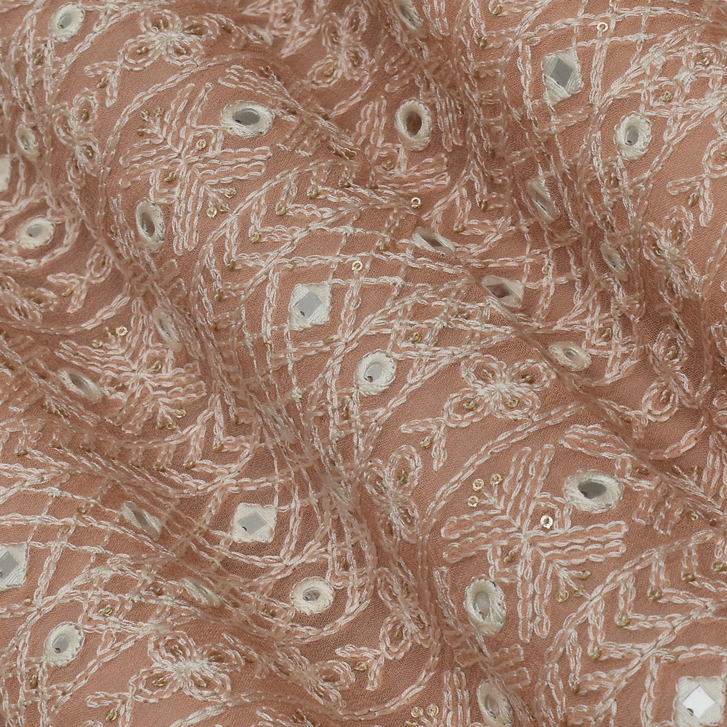 Peach Color Georgette Embroidery Fabric