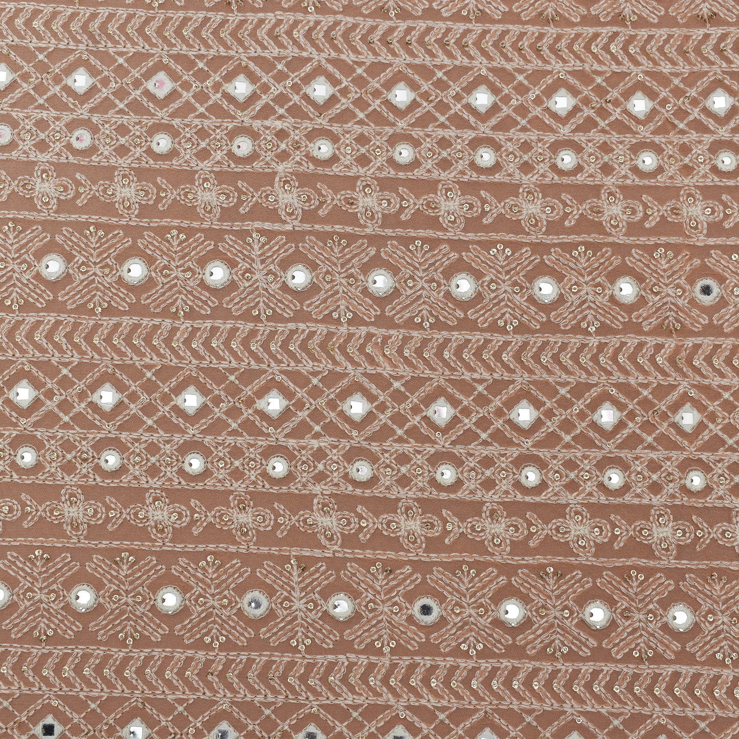 Peach Color Georgette Embroidery Fabric