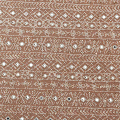 Peach Color Georgette Embroidery Fabric