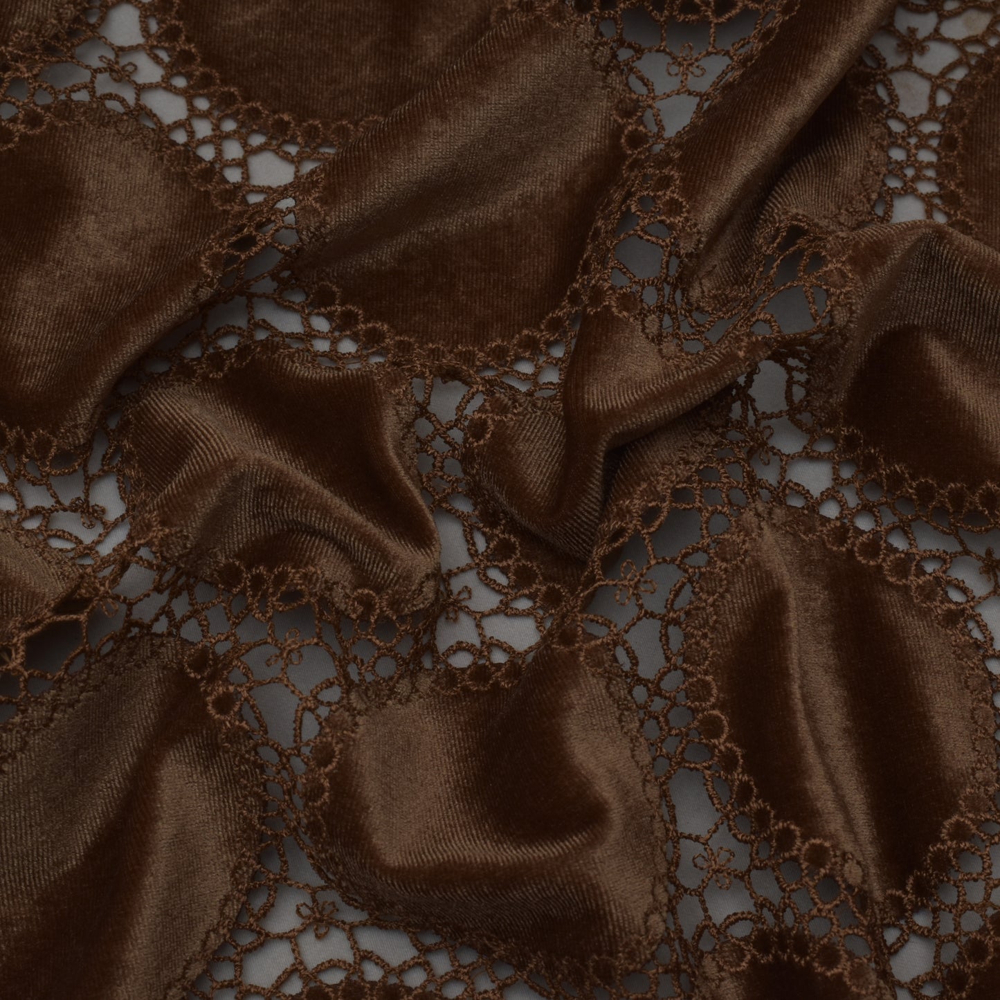 Brown Color Velvet Cut Work Fabric
