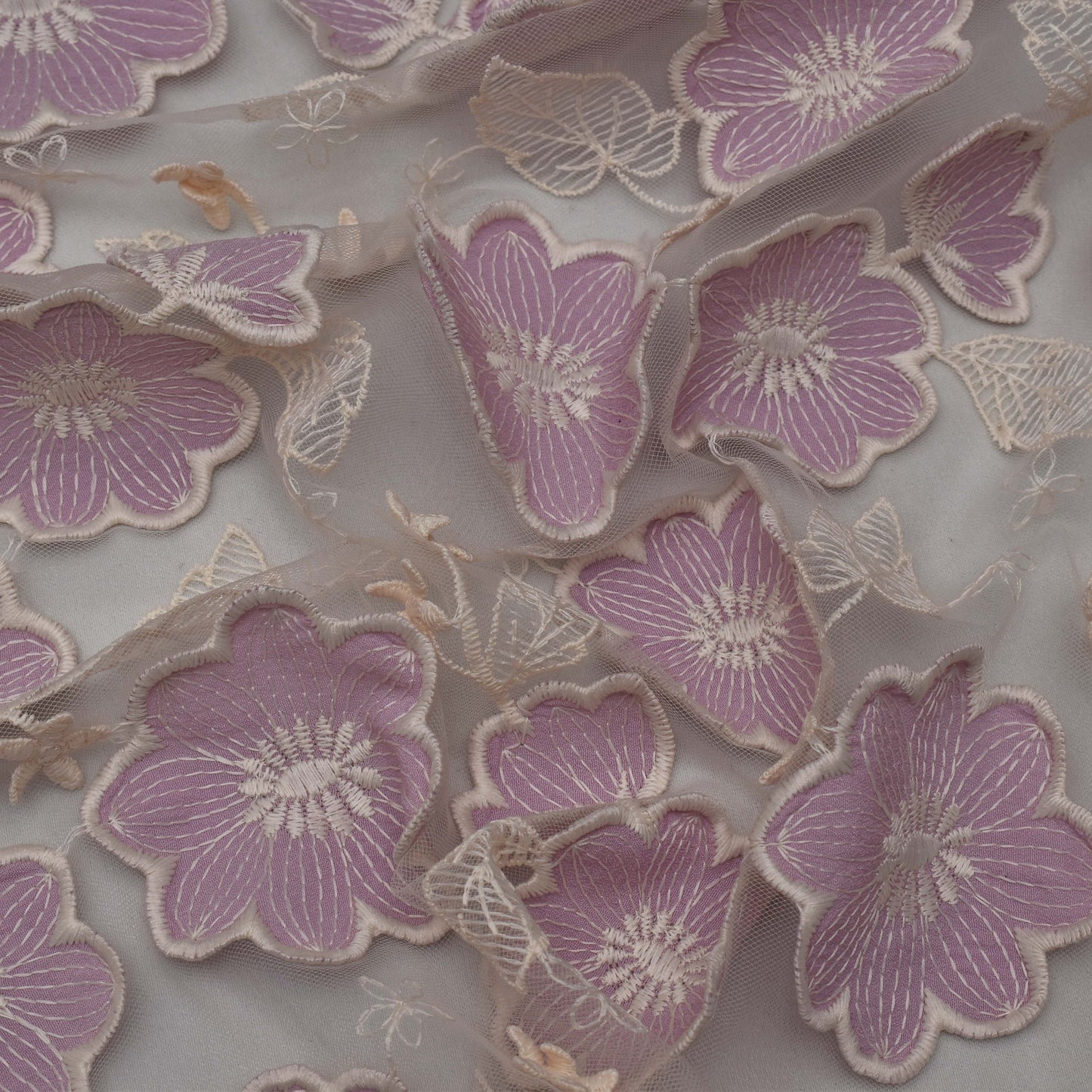 Lavender Color Net Embroidery Fabric