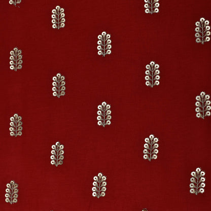 Red Color Upada Embroidery Fabric