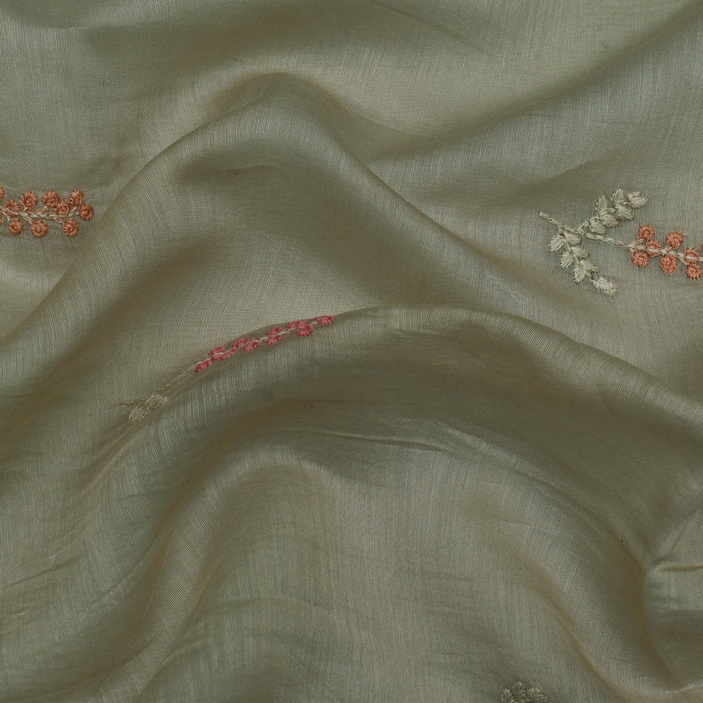 Sage Green Color Chanderi Booti Fabric