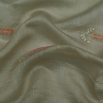 Sage Green Color Chanderi Booti Fabric