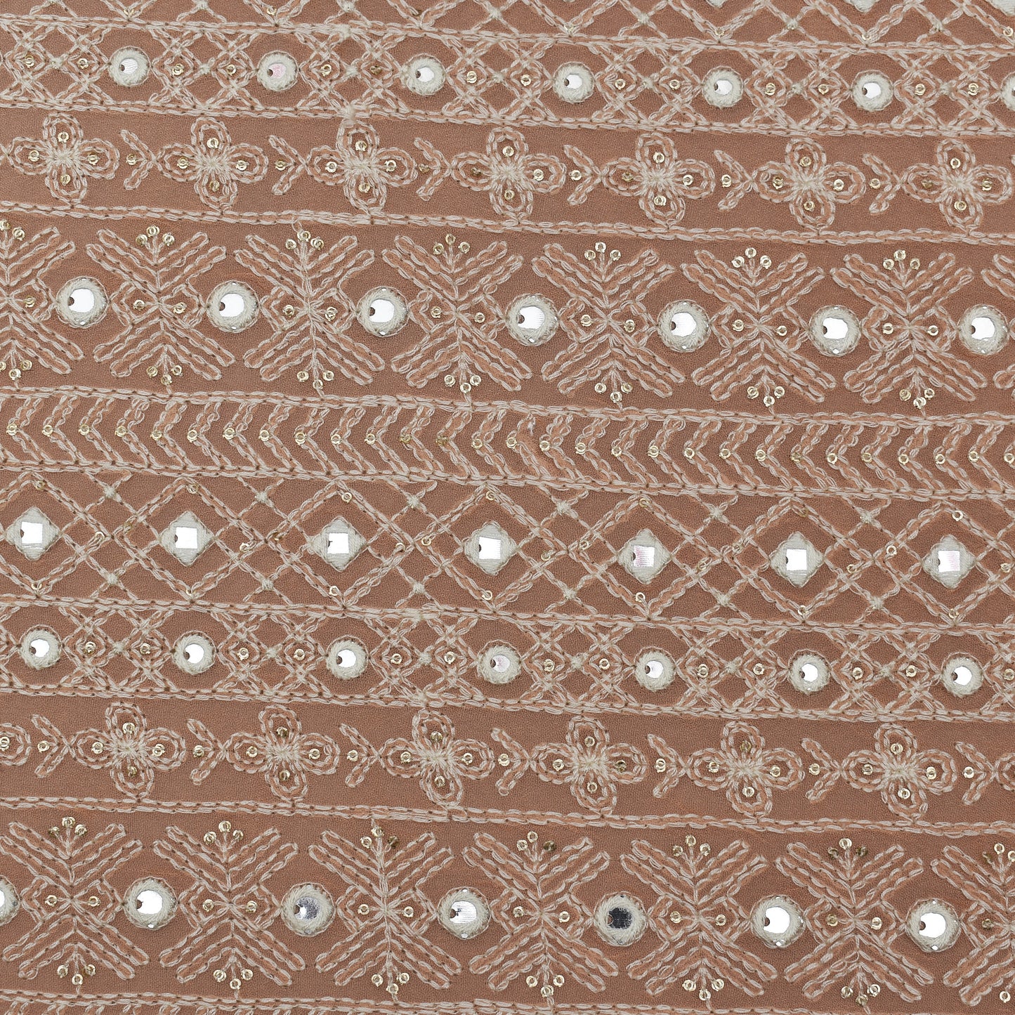 Peach Color Georgette Embroidery Fabric