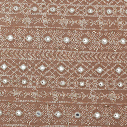 Peach Color Georgette Embroidery Fabric