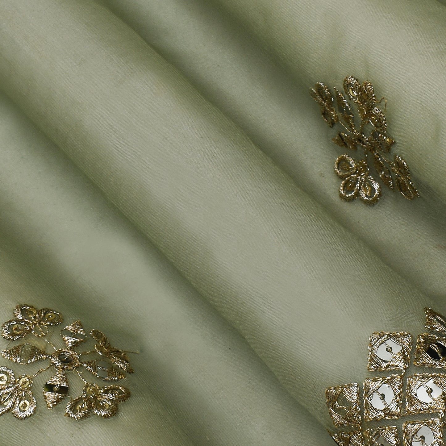 Pista Green Color Organza Embroidery Fabric